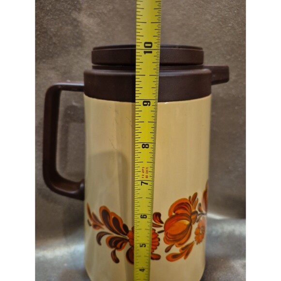 Vintage CORNING Thermos Coffee Tea Carafe 1qt GARDEN Orange Brown Floral - Picture 11 of 14